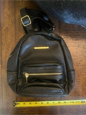 Steve Madden Black Pebbled faux Leather Mini Daypack with Gold Accents